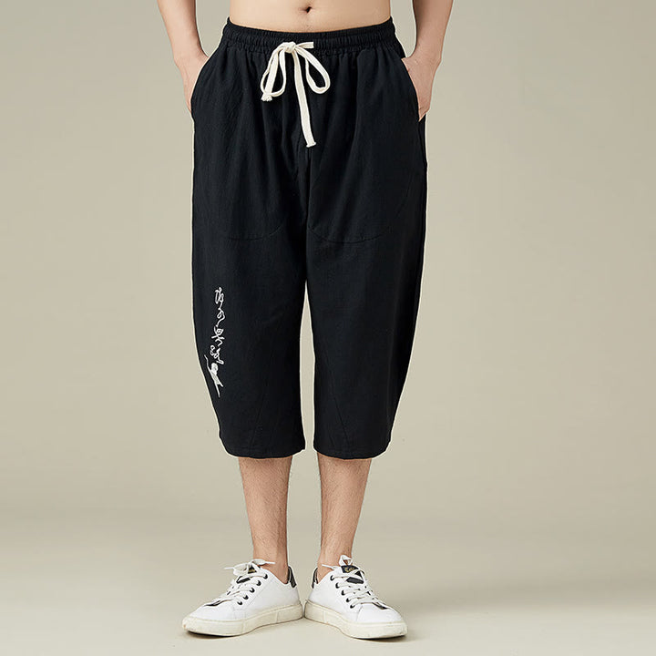 Buddha Stones Casual Solid Color Men's Straight Leg Shorts With Pockets Leisure Cotton Men's Pants - Black - US/UK/AU54，EU64 (9XL) - image 5