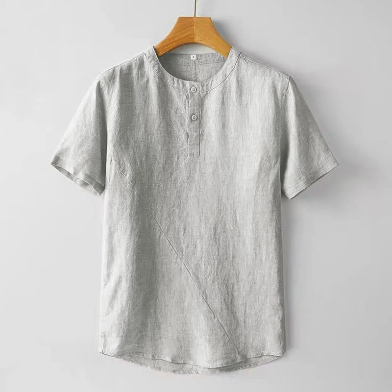Buddha Stones Summer Men's Solid Color Button Short Sleeve Cotton Linen Shirt - WhiteSmoke - US/UK/AU48，EU58 (4XL) - image 7