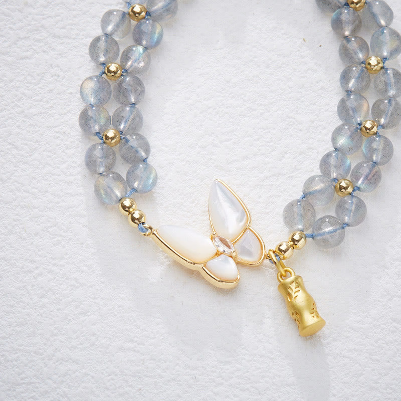 Buddha Stones Natural Moonstone Butterfly Bamboo Healing String Bracelet - image 5