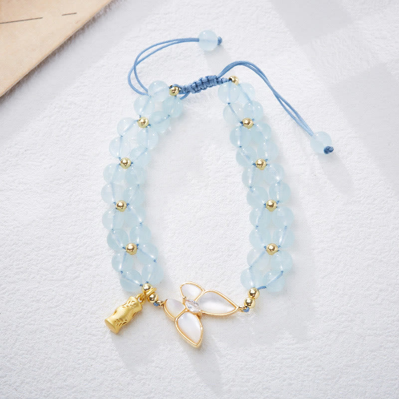 Buddha Stones Natural Aquamarine Amethyst Moonstone Butterfly Bamboo Healing Bracelet - image 1