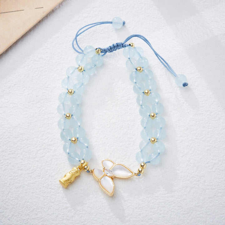 Buddha Stones Natural Aquamarine Amethyst Moonstone Butterfly Bamboo Healing Bracelet - image 1