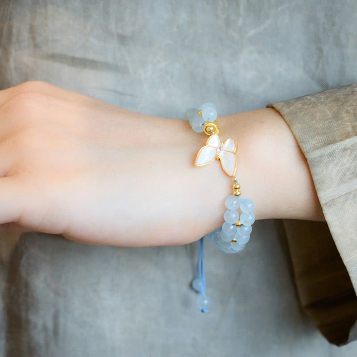 Buddha Stones Natural Aquamarine Amethyst Moonstone Butterfly Bamboo Healing Bracelet - image 3