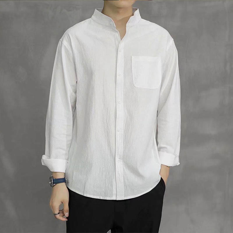 Buddha Stones Men's Long Sleeve Shirt With Pocket Stand Collar Comfort Shirt - image 13