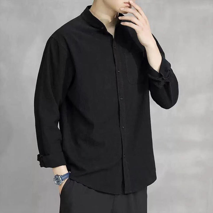 Buddha Stones Men's Long Sleeve Shirt With Pocket Stand Collar Comfort Linen Shirt - image 20