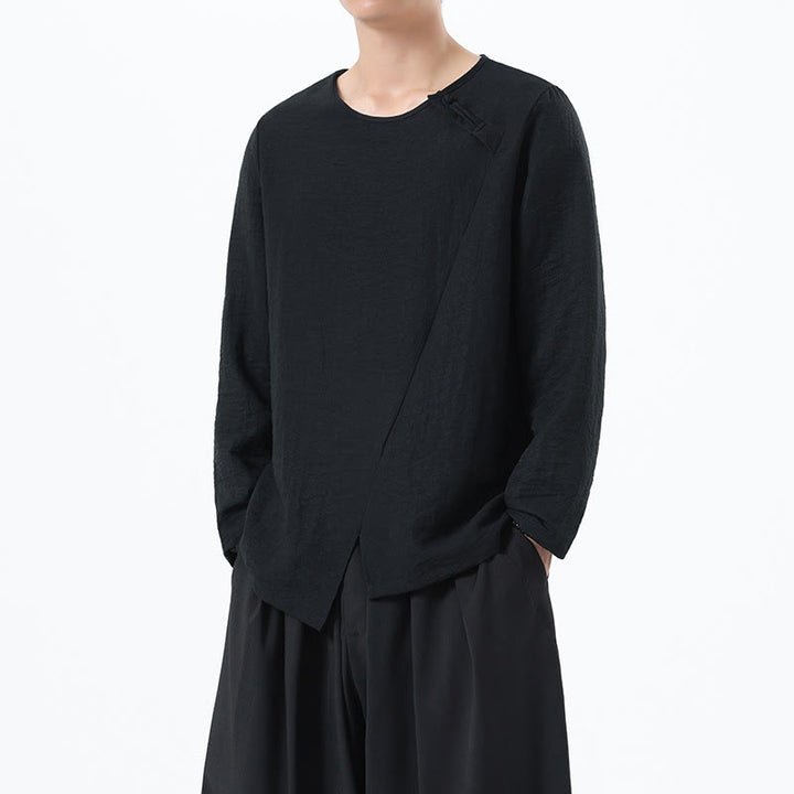 Buddha Stones Men's Long Sleeve Round Collar Comfort Cotton Linen Shirt - image 29