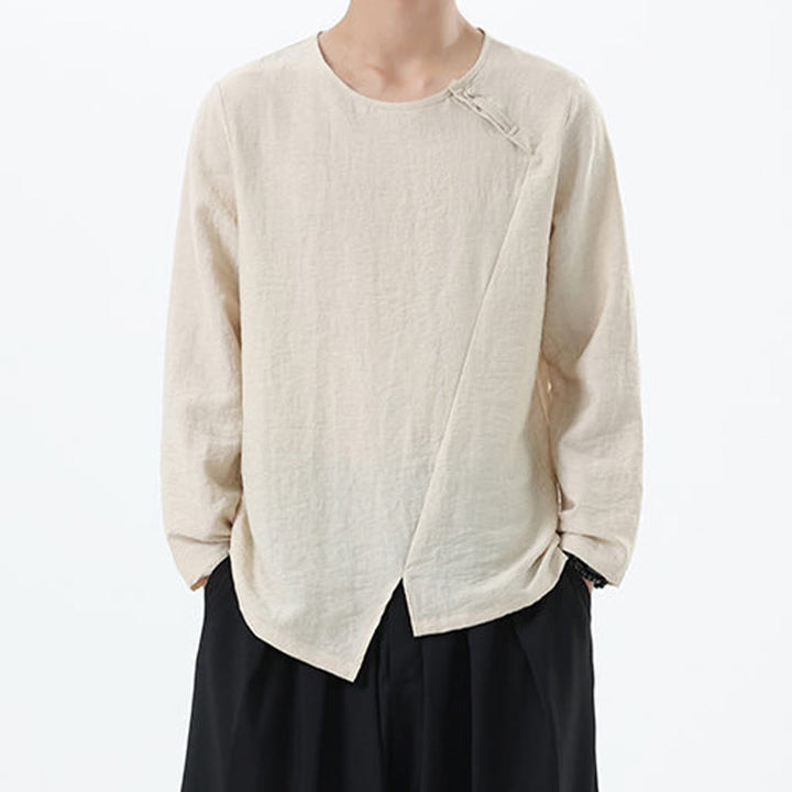 Buddha Stones Men's Long Sleeve Round Collar Comfort Cotton Linen Shirt - PapayaWhip - US/UK/AU46，EU56 (5XL) - image 14