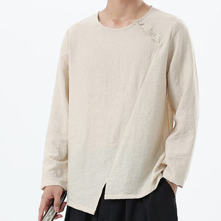 Buddha Stones Men's Long Sleeve Round Collar Comfort Cotton Linen Shirt - image 17