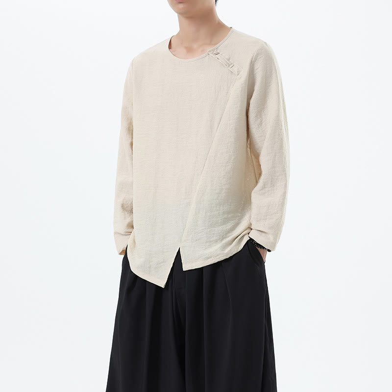 Buddha Stones Men's Long Sleeve Round Collar Comfort Cotton Linen Shirt - image 15