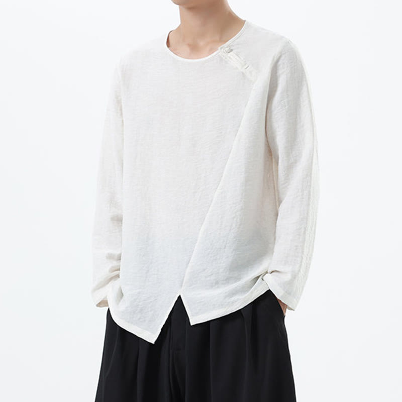 Buddha Stones Men's Long Sleeve Round Collar Comfort Cotton Linen Shirt - image 11