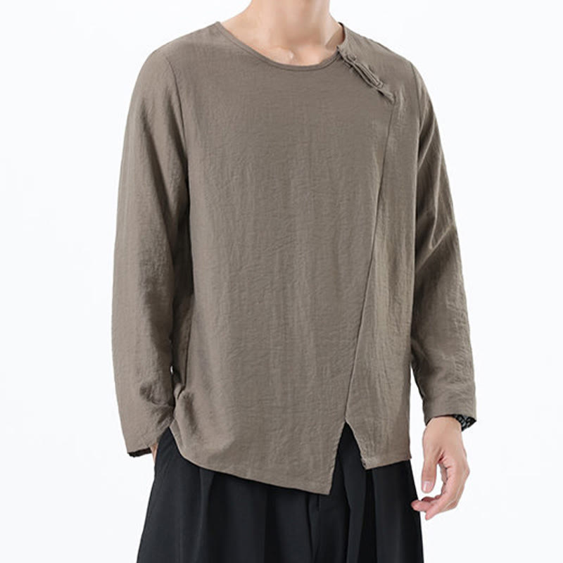 Buddha Stones Men's Long Sleeve Round Collar Comfort Cotton Linen Shirt - image 3