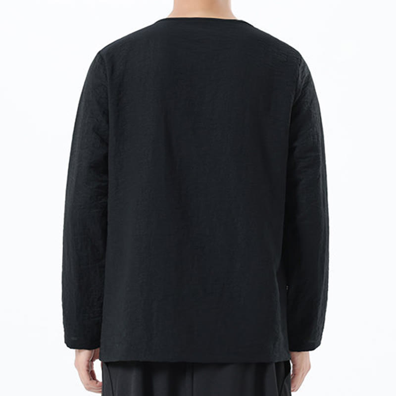 Buddha Stones Men's Long Sleeve Round Collar Comfort Cotton Linen Shirt - image 28