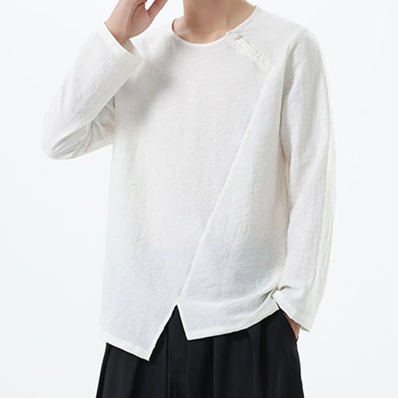 Buddha Stones Men's Long Sleeve Round Collar Comfort Cotton Linen Shirt - image 13