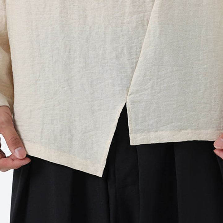 Buddha Stones Men's Long Sleeve Round Collar Comfort Cotton Linen Shirt - image 24