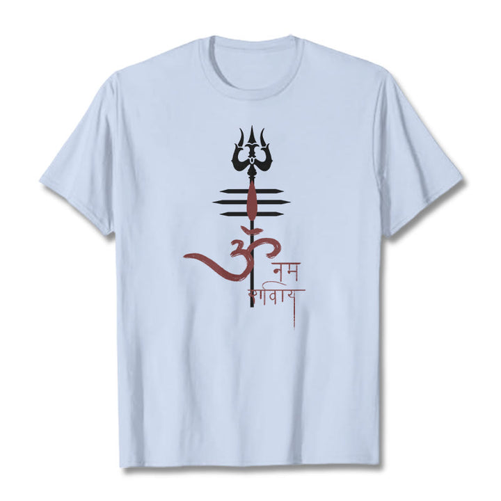 Buddha Stones OM NAMAH SHIVAYA Trident Cotton Tee T-shirt - LightCyan - 2XL - image 6