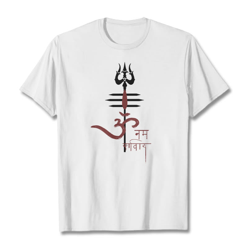 Buddha Stones OM NAMAH SHIVAYA Trident Cotton Tee T-shirt - White - 2XL - image 13