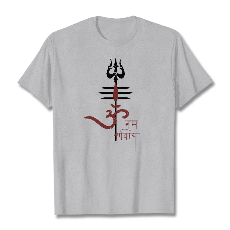 Buddha Stones OM NAMAH SHIVAYA Trident Cotton Tee T-shirt - LightGrey - 2XL - image 0