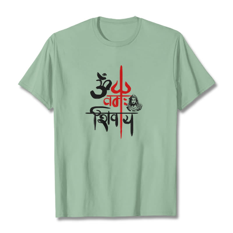 Buddha Stones OM NAMAH SHIVAYA Red Trident Cotton Tee T-shirt - PaleGreen - 2XL - image 12