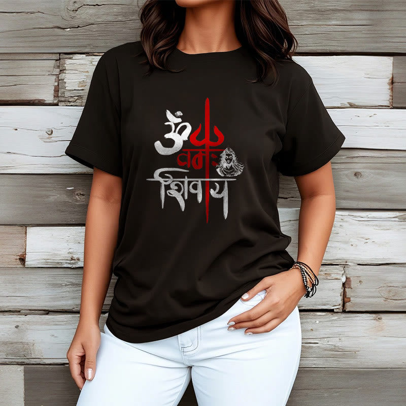 Buddha Stones OM NAMAH SHIVAYA Red Trident Cotton Tee T-shirt - image 2