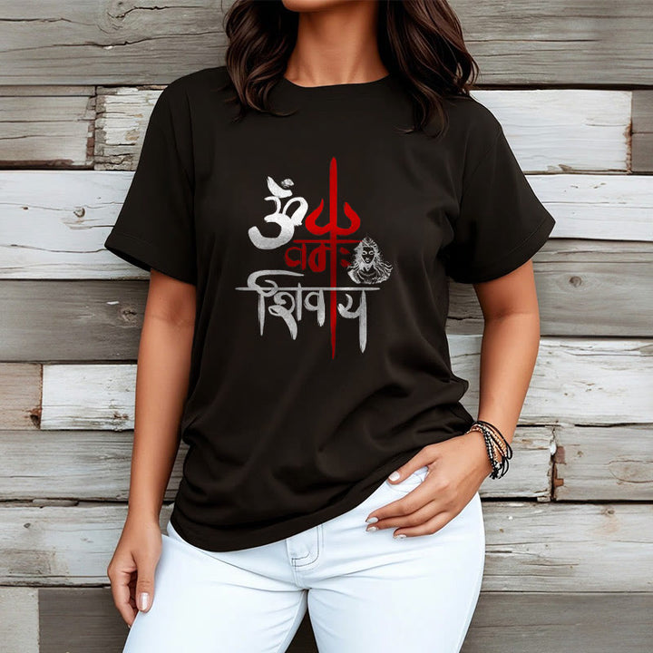 Buddha Stones OM NAMAH SHIVAYA Red Trident Cotton Tee T-shirt - image 2