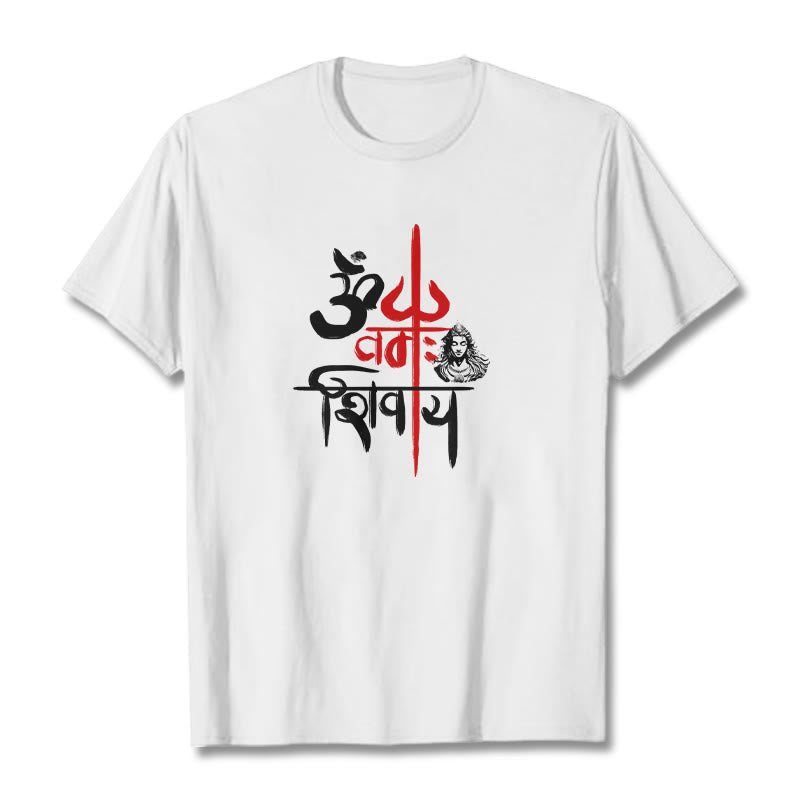 Buddha Stones OM NAMAH SHIVAYA Red Trident Cotton Tee T-shirt - White - 2XL - image 5