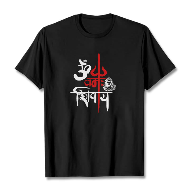 Buddha Stones OM NAMAH SHIVAYA Red Trident Cotton Tee T-shirt - Black - 2XL - image 0