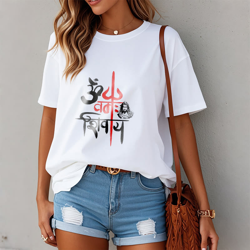 Buddha Stones OM NAMAH SHIVAYA Red Trident Cotton Tee T-shirt - image 6