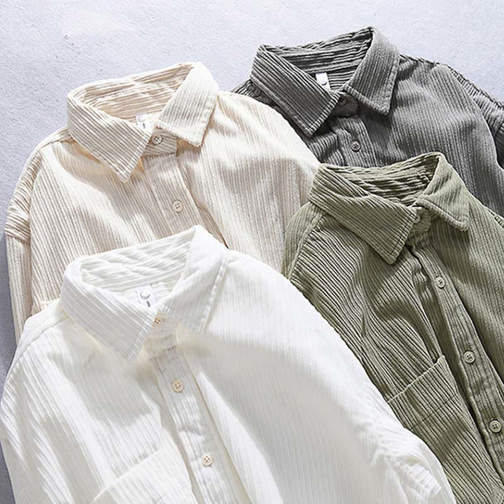 Buddha Stones Men's Long Sleeve Turn-down Collar With Pocket Corduroy Casual Shirt - image 1
