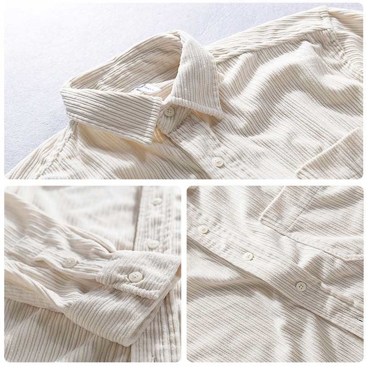 Buddha Stones Men's Long Sleeve Turn-down Collar With Pocket Corduroy Casual Shirt - image 8