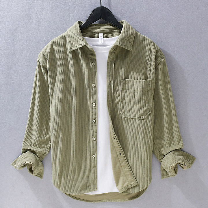 Buddha Stones Men's Long Sleeve Turn-down Collar With Pocket Corduroy Casual Shirt - DarkKhaki - US/UK/AU42，EU52 (3XL) - image 5