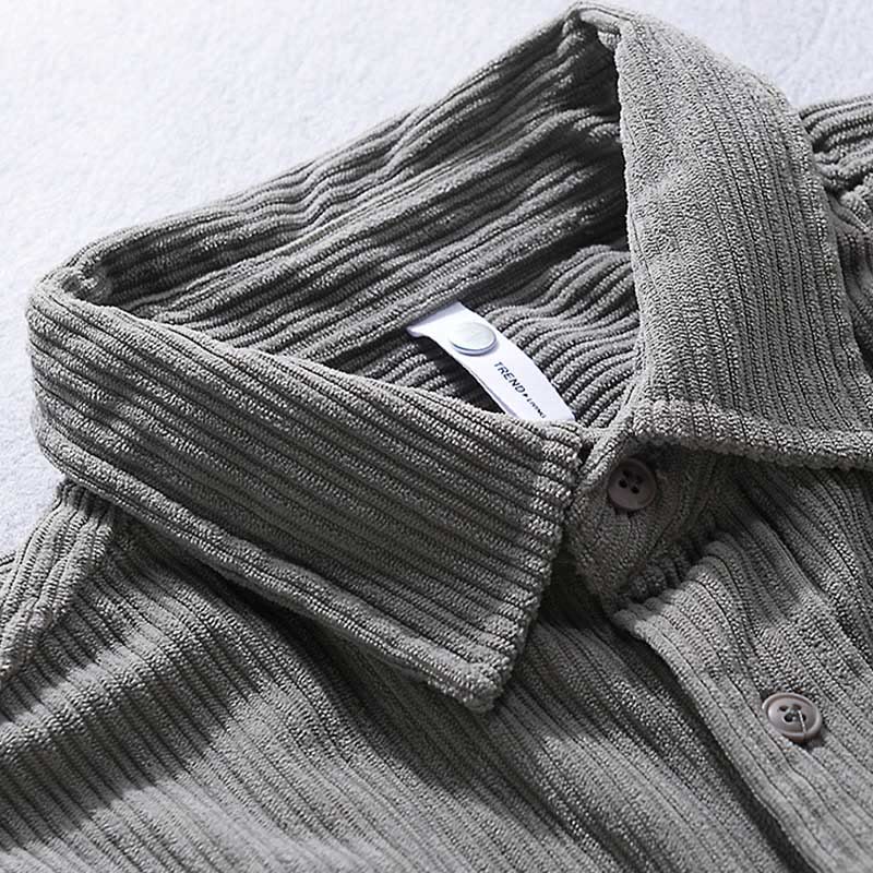 Buddha Stones Men's Long Sleeve Turn-down Collar With Pocket Corduroy Casual Shirt - image 3