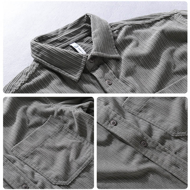 Buddha Stones Men's Long Sleeve Turn-down Collar With Pocket Corduroy Casual Shirt - image 4