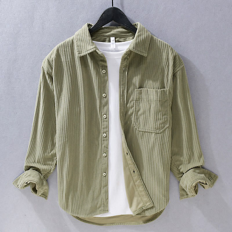Buddha Stones Men's Long Sleeve Turn-down Collar With Pocket Corduroy Casual Shirt - DarkKhaki - US/UK/AU42，EU52 (3XL) - image 5