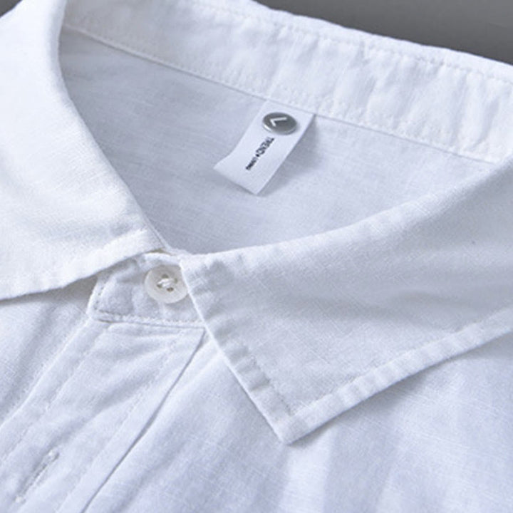 Buddha Stones Men's Long Sleeve Turn-down Collar With Pocket Pure Color Comfortable Cotton Shirt - image 13