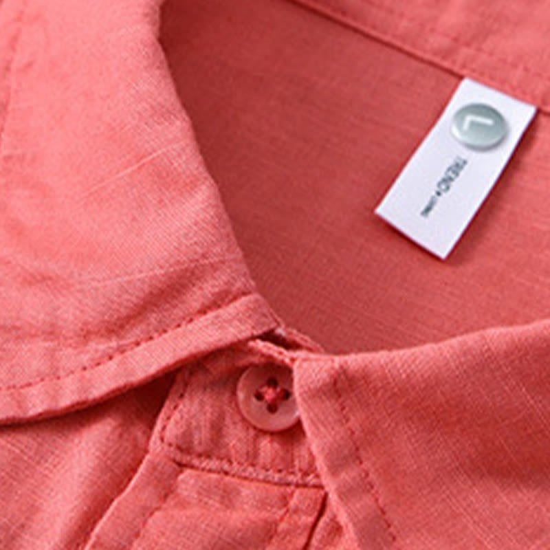 Buddha Stones Men's Long Sleeve Turn-down Collar With Pocket Pure Color Comfortable Cotton Shirt - image 33