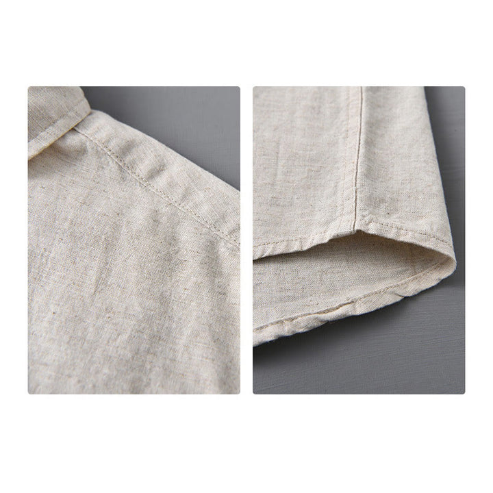 Buddha Stones Men's Long Sleeve Turn-down Collar With Pocket Pure Color Comfortable Cotton Shirt - image 9