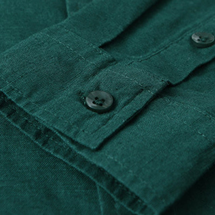 Buddha Stones Men's Long Sleeve Turn-down Collar With Pocket Pure Color Comfortable Cotton Shirt - image 26