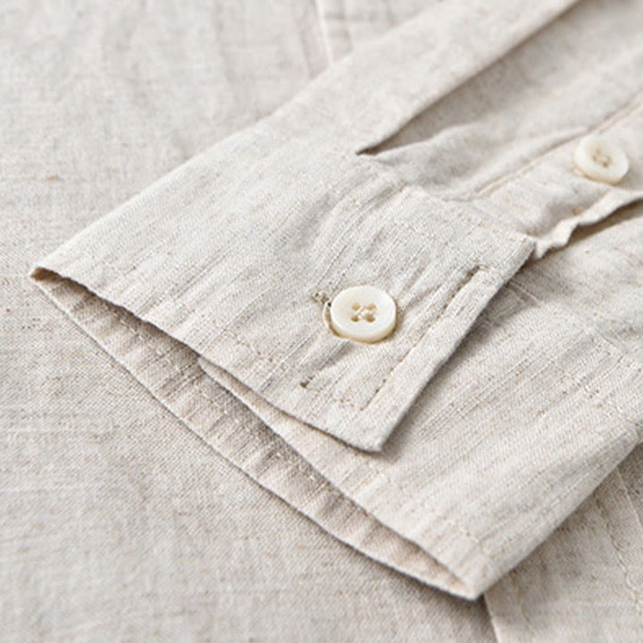 Buddha Stones Men's Long Sleeve Turn-down Collar With Pocket Pure Color Comfortable Cotton Shirt - image 8