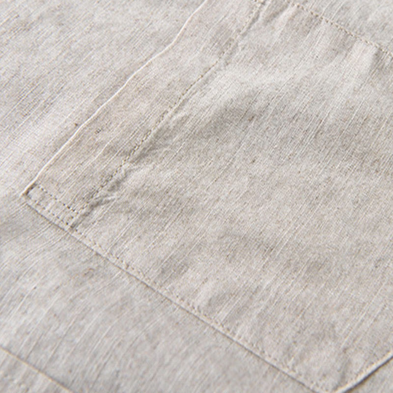 Buddha Stones Men's Long Sleeve Turn-down Collar With Pocket Pure Color Comfortable Cotton Shirt - image 7