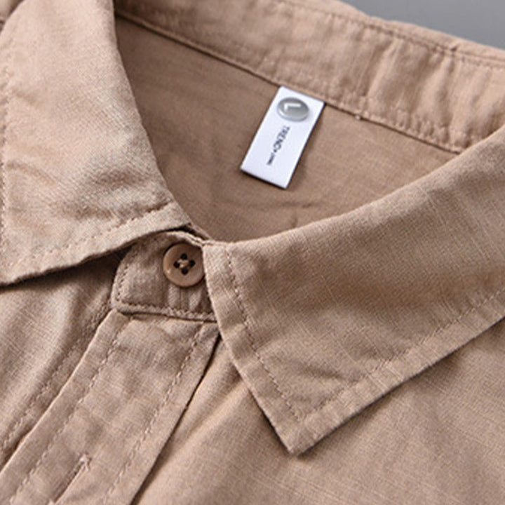 Buddha Stones Men's Long Sleeve Turn-down Collar With Pocket Pure Color Comfortable Cotton Shirt - image 21