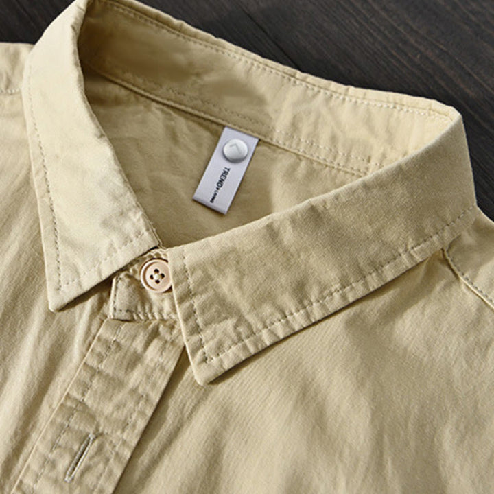 Buddha Stones Men's Long Sleeve Turn-down Collar With Pocket Pure Color Casual Cotton Shirt - image 3