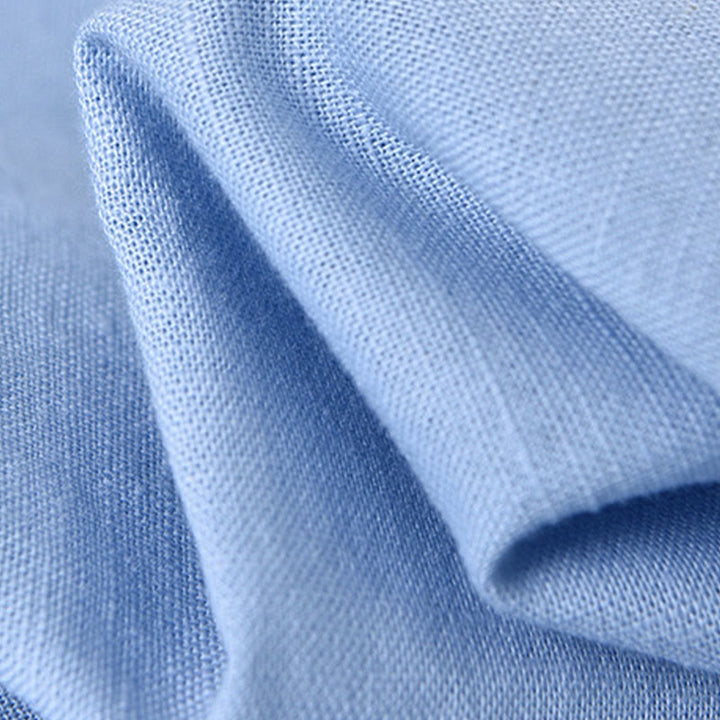 Buddha Stones Men's Long Sleeve Stand Collar With Pocket Pure Color Casual Cotton Linen Shirt - image 16