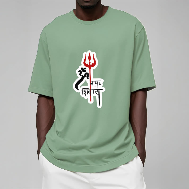 Buddha Stones OM NAMAH SHIVAYA Red Trident Profile Cotton Tee T-shirt - image 1