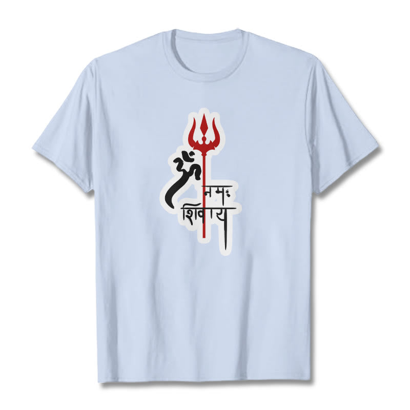 Buddha Stones OM NAMAH SHIVAYA Red Trident Profile Cotton Tee T-shirt - LightCyan - 2XL - image 5