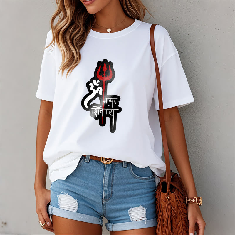 Buddha Stones OM NAMAH SHIVAYA Red Trident Profile Cotton Tee T-shirt - image 15