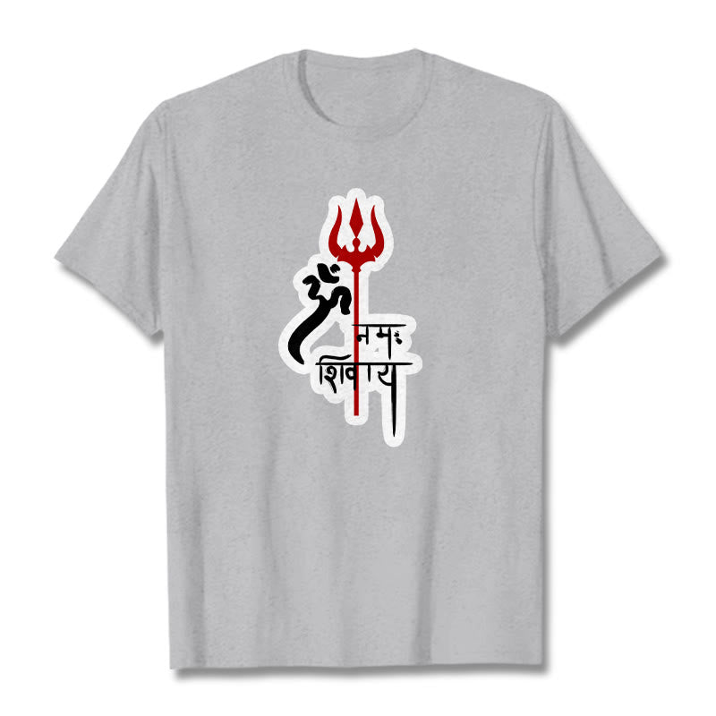 Buddha Stones OM NAMAH SHIVAYA Red Trident Profile Cotton Tee T-shirt - LightGrey - 2XL - image 17