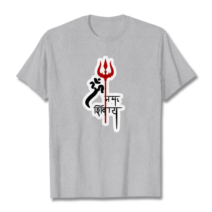 Buddha Stones OM NAMAH SHIVAYA Red Trident Profile Cotton Tee T-shirt - LightGrey - 2XL - image 17