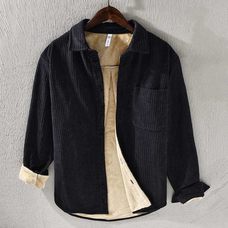 Buddha Stones Men's Long Sleeve Fleece Lined With Pocket Corduroy Comfortable Shirt - Black - US/UK/AU42，EU52 (3XL) - image 17
