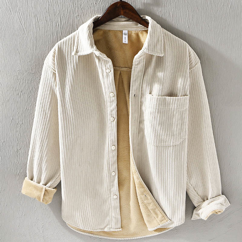 Buddha Stones Men's Long Sleeve Fleece Lined With Pocket Corduroy Comfortable Shirt - Beige - US/UK/AU42，EU52 (3XL) - image 0
