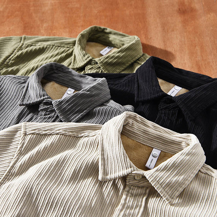 Buddha Stones Men's Long Sleeve Fleece Lined With Pocket Corduroy Comfortable Shirt - image 1