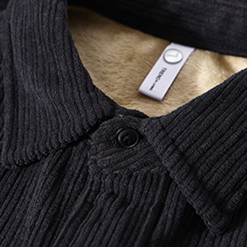 Buddha Stones Men's Long Sleeve Fleece Lined With Pocket Corduroy Comfortable Shirt - image 19